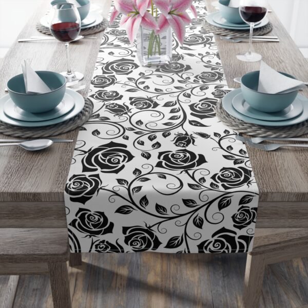Black Vintage Roses floral table runner