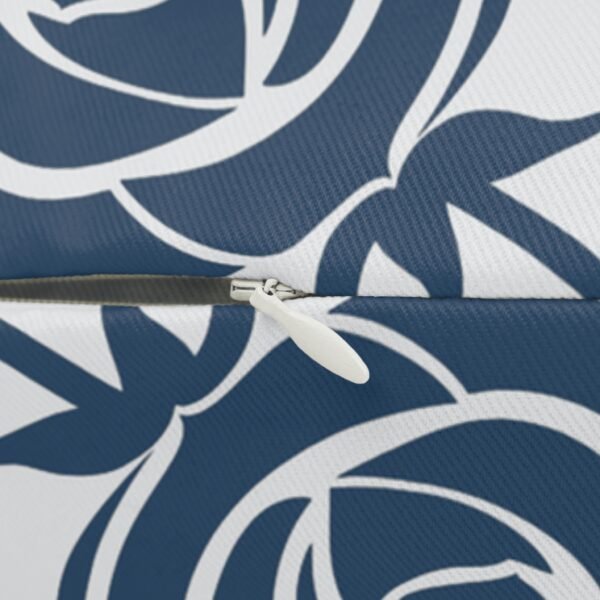 Blue Roses Lumbar Pillow zipper close up
