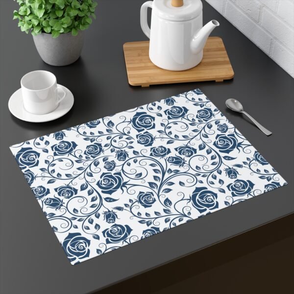 Blue Vintage Roses Placemat on table
