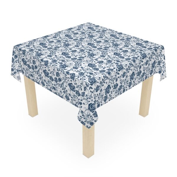 Blue Vintage Roses Tablecloth on square table