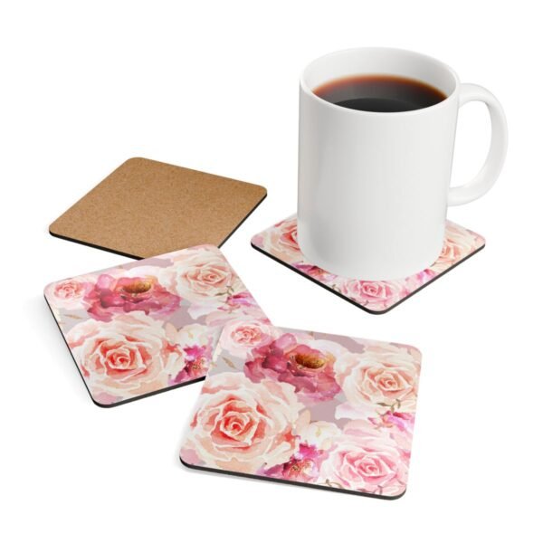 Bohemian Rose cork backed coasters with coffee cup