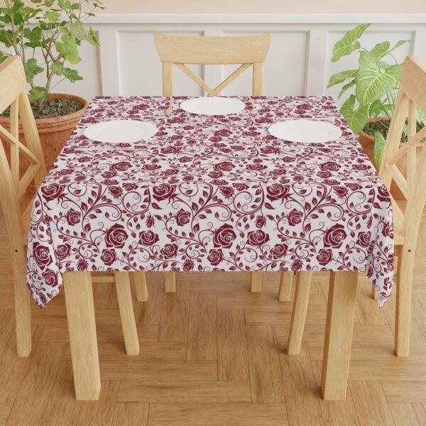 Burgundy Vintage Roses Tablecloth on square table