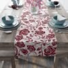 Burgundy Vintage Roses floral table runner on table
