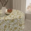 Gold Vintage Roses Tablecloth on round table