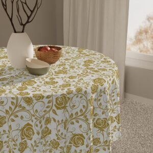 Gold Vintage Roses Tablecloth on round table