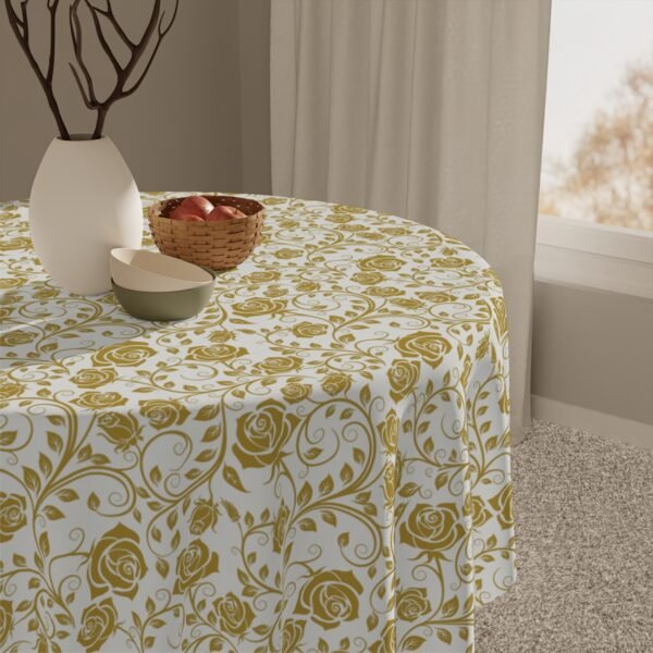 Gold Vintage Roses Tablecloth on round table