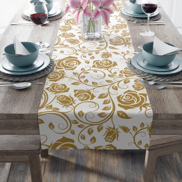 Gold Vintage Roses floral table runner