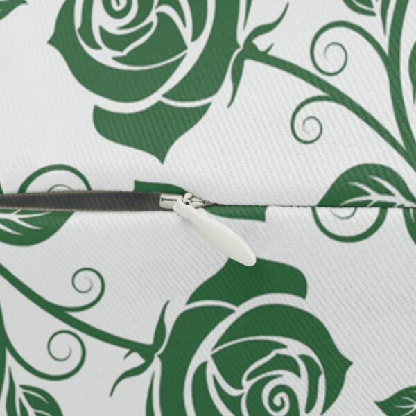 Green Roses Lumbar Pillow zipper close up