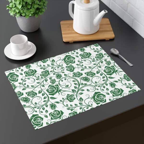 Green Vintage Roses Placemat on table