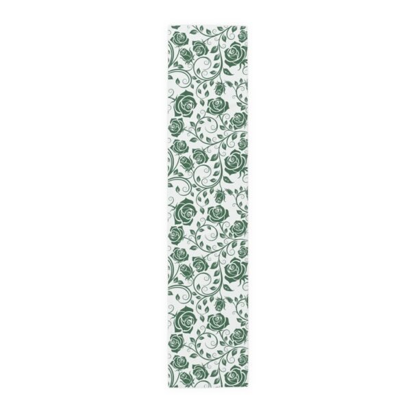 Green Vintage Roses floral table runner cotton