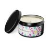 Happy Birthday Black 8oz candle tin lid off