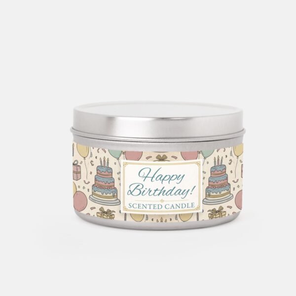 Happy Birthday Silver 8oz tin jar.