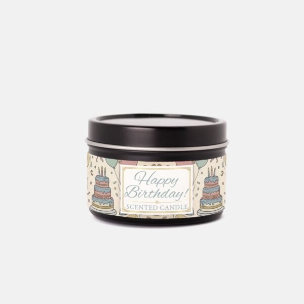 Happy Birthday black 4oz candle tin