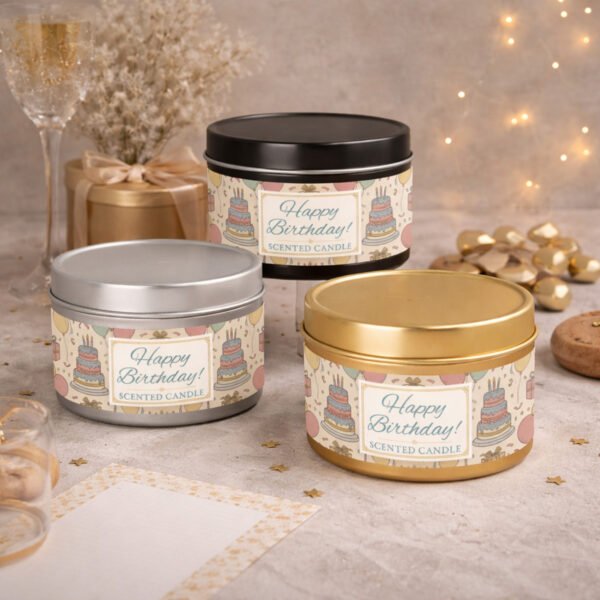 Happy Birthday candles on table in festive setting