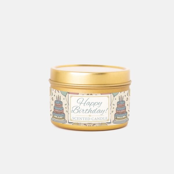 Happy Birthday gold 4oz candle tin