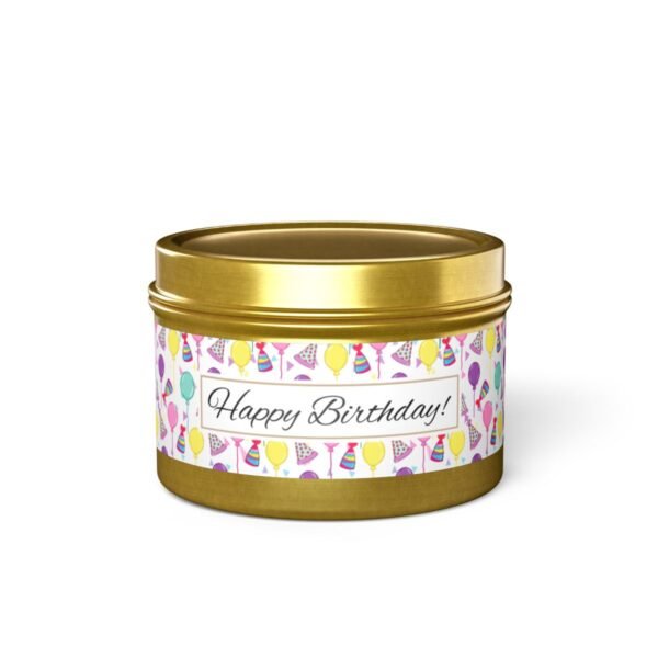 Happy Birthday gold 4oz candle tin