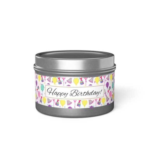 Happy Birthday silver 4oz candle tin