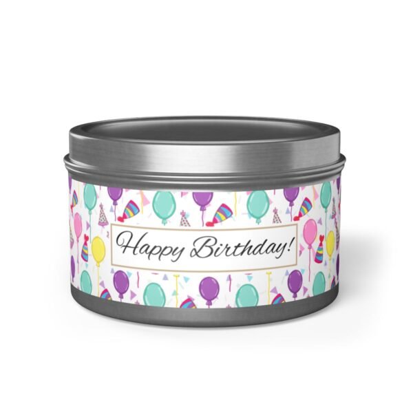 Happy Birthday silver 8oz Candle Tin