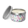Happy Birthday silver 8oz Candle Tin lid off