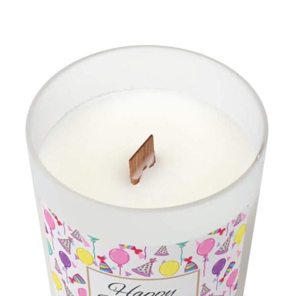 Happy Birthday wood wick candle top view