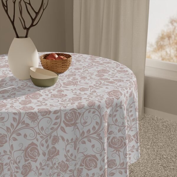 Vintage Roses Pink Tablecloth on round tablecloth
