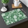 White Green Vintage Roses Placemat on table