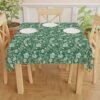 White Green Vintage Roses Tablecloth on square table