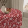 White Red Vintage Roses Tablecloth on round table