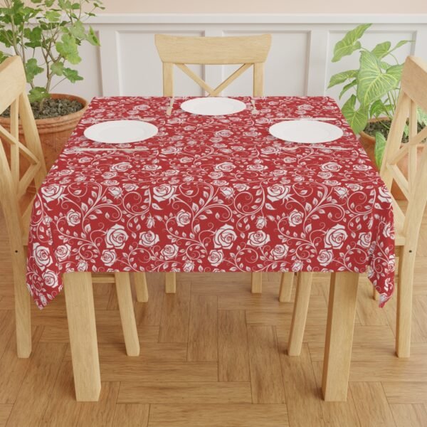 White Red Vintage Roses Tablecloth on square