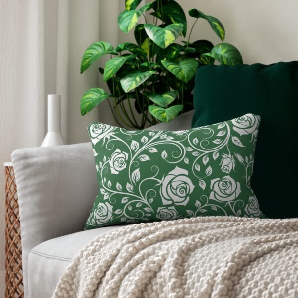 White Roses on Green Lumbar Pillows 4