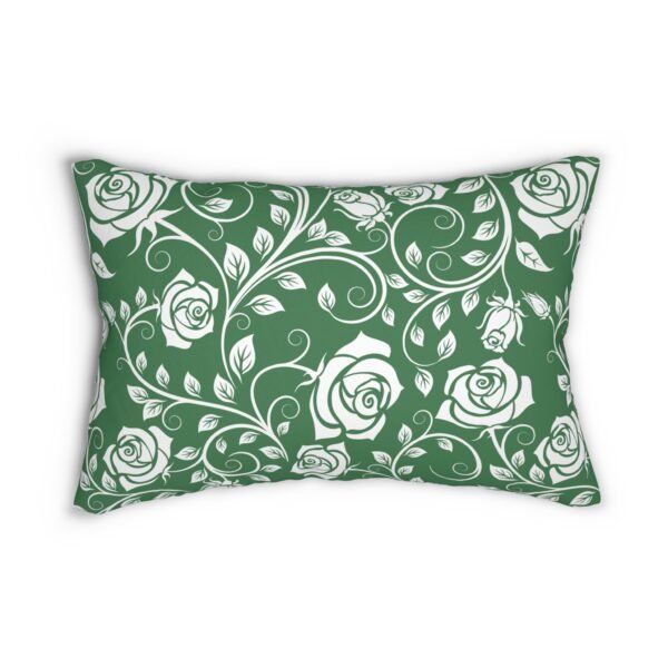White Roses on Green Lumbar Pillows