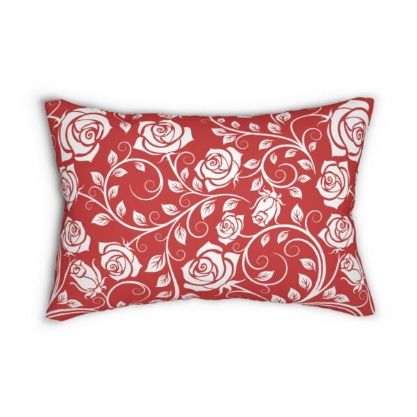 White Roses on Red Lumbar Pillow 2