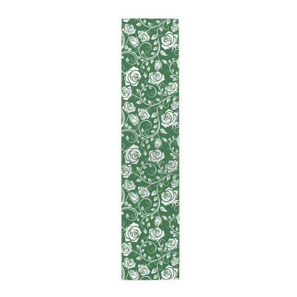 White on Green Vintage Roses floral table runner cotton
