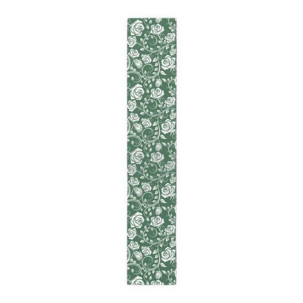 White on Green Vintage Roses floral table runner polyester