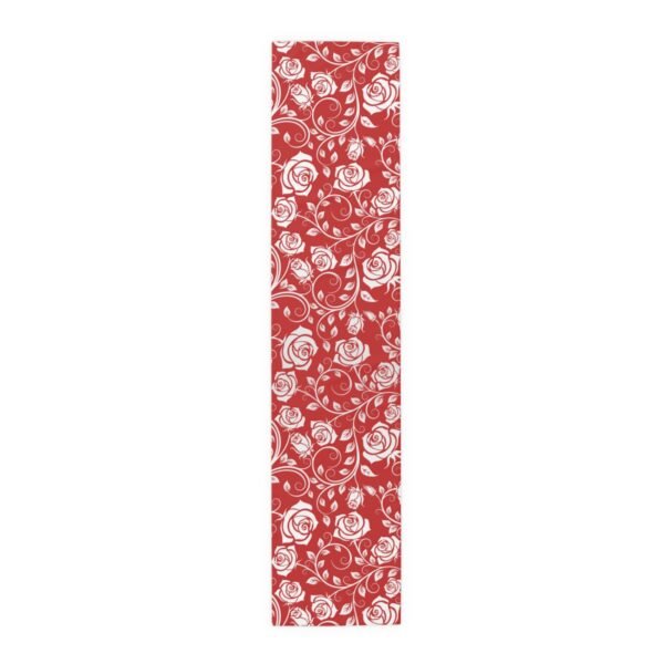 White on Red Vintage Roses floral table runner polyester
