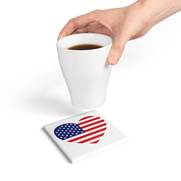 american flag heart ceramic tile coaster with hand holding coffee cup american flag heart ceramic tile coaster with hand holding coffee cup