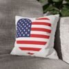 american flag heart square pillow on sofa