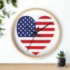 american flag heart wall clock wood frame black hands above shelf