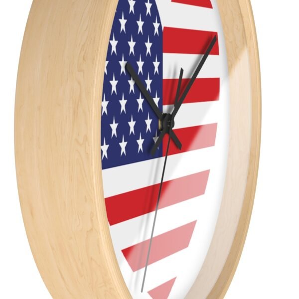 american flag heart wall clock wood frame black hands side view