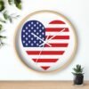american flag heart wall clock wood frame white hands above shelf