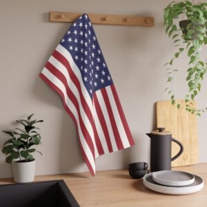 american flag kitchen tea towel hanging in a kitchen setting american flag kitchen tea towel hanging in a kitchen setting