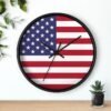 american flag wall clock black frame black hands above shelf american flag wall clock black frame black hands above shelf