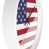 american flag wall clock white frame black hands side view american flag wall clock white frame black hands side view