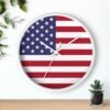 american flag wall clock white frame white hands above shelf american flag wall clock white frame white hands above shelf