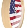 american flag wall clock wood frame white hands side view american flag wall clock wood frame white hands side view