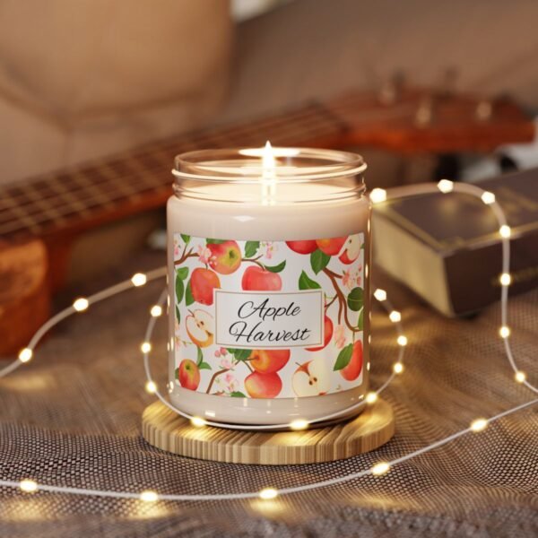 apple harvest soy wax lit candle with string lights