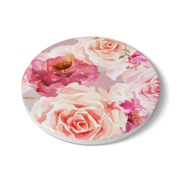bohemian rose ceramic tile coaster round side view