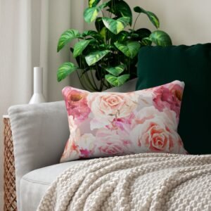 bohemian rose lumbar pillow on sofa