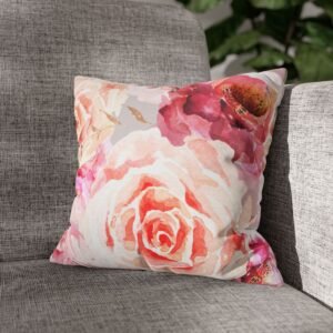 bohemian rose square pillow on sofa