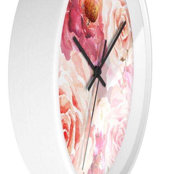 bohemian rose wall clock white frame black hands side view bohemian rose wall clock white frame black hands side view